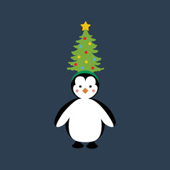 Penguin in christmas costume illustration