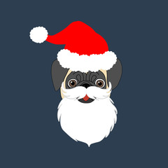 Pug in Santa Claus costume