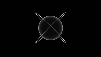 Naklejka na ściany i meble 3d illustration of black sphere with two round white light glow around in the dark background
