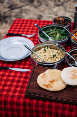 African Tanzanian cuisine with baked Chapati nan flatbread