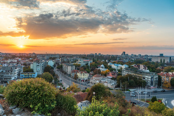 Fototapeta na wymiar Panoramic autumn sunset in Plovdiv city, Bulgaria