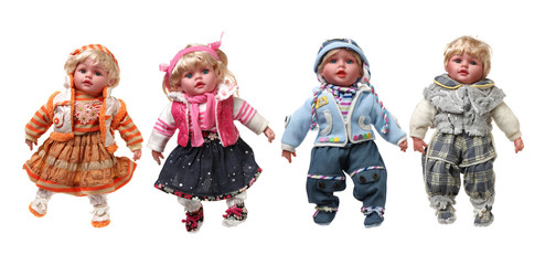 Baby dolls on white background
