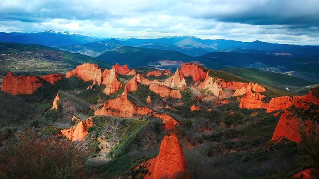 Impressive landscape of Las Medulas. Ancient Roman gold mines. Heritage of humanity by unesco. El Bierzo, Leon. Spain