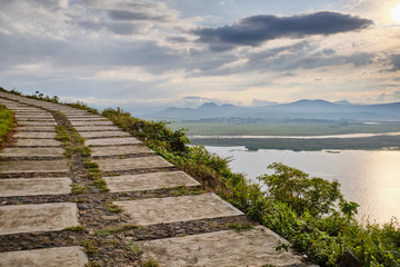 Fototapeta na wymiar Andador de Janitzio con vista al lago de Patzcuaro