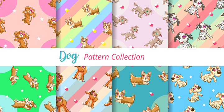 Dog pattern vector set graphic design