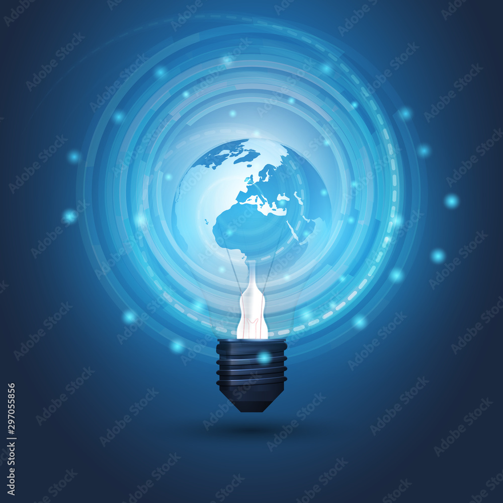 Poster abstract cloud computing, electric and global network connections concept design with earth globe in