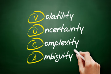 VUCA - Volatility, Uncertainty, Complexity, Ambiguity acronym, business concept on blackboard