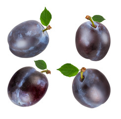 Plum with leaf  isolated on white background with clipping path