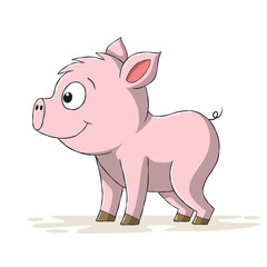 Funny cartoon pig. Hand drawn vector illustration with separate layers.