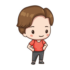 Vector illustration of cute chibi character isolated on white background. Cartoon boy in sport wear isolated on white background.