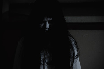 Woman ghost horror face her standing looking eyes,