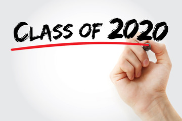 CLASS OF 2020 with marker, education concept background