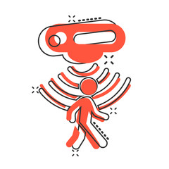 Motion sensor icon in comic style. Waves with man vector cartoon illustration pictogram. People security connection business concept splash effect.