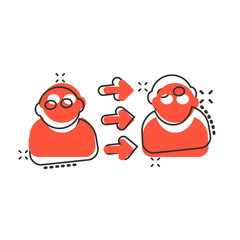 People referral icon in comic style. Communication vector cartoon illustration pictogram. Reference teamwork business concept splash effect.
