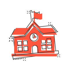 School building icon in comic style. College education vector cartoon illustration pictogram. Bank, government business concept splash effect.