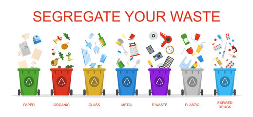 Segregate your waste vector isolated. Container in a row