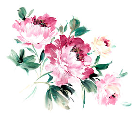 Flowers watercolor illustration.Manual composition.Big Set watercolor elements. © lin