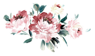 Flowers watercolor illustration.Manual composition.Big Set watercolor elements.
