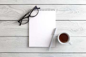 Blank page on the office desk table, view from above