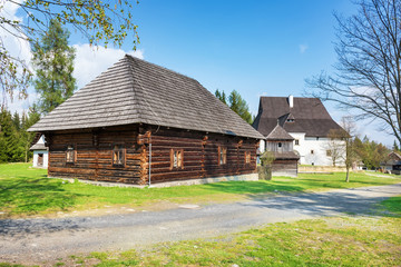Fototapeta na wymiar Old traditional houses of village Pribylina in Liptov region (SLOVAKIA)