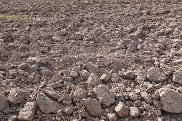 Close up of arable land soil recently ploughed for new season