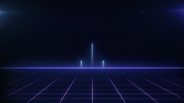 Retro Sci-Fi Background Futuristic landscape of the 80`s. Digital Cyber Surface. Suitable for design in the style of the 1980`s