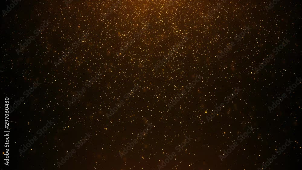 Wall mural beautiful gold floating dust particles with lens flare light special effect on black background in s
