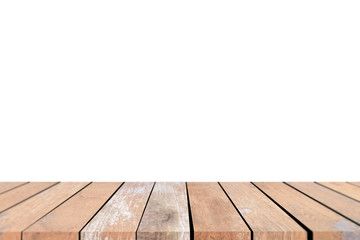 Fototapeta premium Wood table top isolated on white background. Used for product placement or montage.