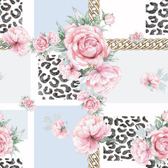 Seamless watercolor pattern of chains and flowers-6