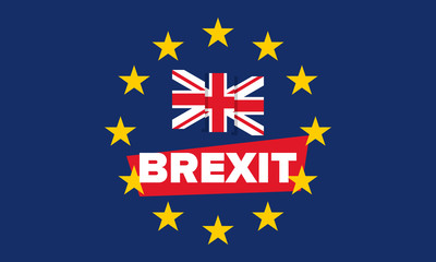 Brexit poster. UK leaving EU. Crisis in relations between the United Kingdom and the European Union. Vote for new deal. Brexit without deal. Great Britain and Europe flags. Vector illustration 