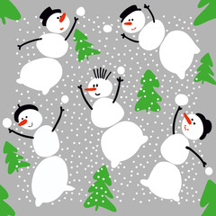 Snowman Seamless Pattern Background, Christmas Vector illustration