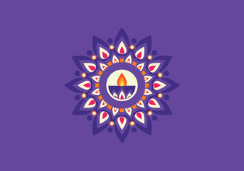 happy Diwali greetings,Indian Festival of lights, mandalas art. Lamp with flame and graphics