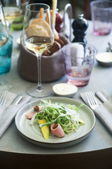 Freshly made duck salad with mango