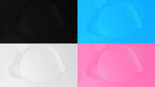 Set of 4 HD abstract seamless background: black, white gray, blue, pink gradient. Looped animation of flowing circle, form, shapes. Template pattern for business presentation, cover, banner, promotion