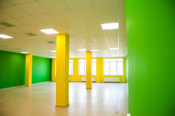 Empty clean hallway or corridor of interior classroom
