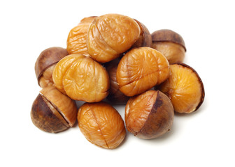 chinese food, peeled roasted chestnut on white background