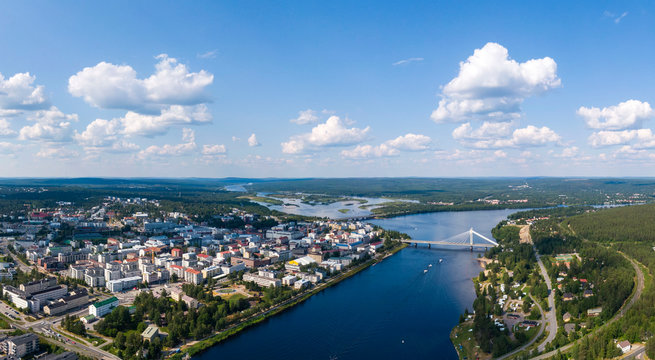 Aerial view of Rovaniemi city in northern Finland
