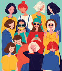 Diverse women faces background, women different style