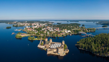 Fototapeta na wymiar Aerial view of Olavinlinna castle and Savonlinna town in Finland