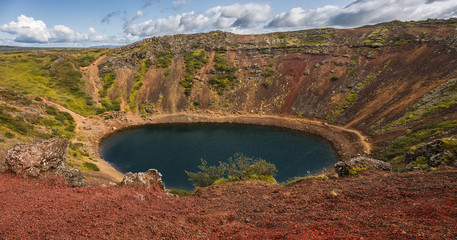 Panoramic view of Kerid Crater in Iceland