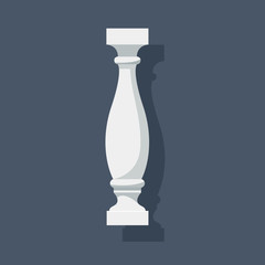 White baluster with shadow. Architectural detail or a piece of furniture. Vector EPS10