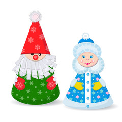 Ded Moroz and Snegurochka. Paper toy. Vector illustration