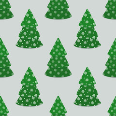 Seamless pattern with Christmas trees decorated with snowflakes.