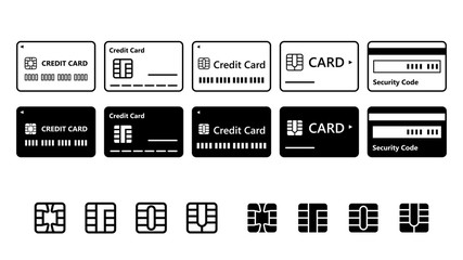 カード、クレカ、クレジットカードアイコンセット白黒 - obrazy, fototapety, plakaty
