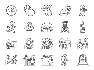 Life Cycle line icon set. Included icons as birth, child, death, growing, family, happy and more. - 297068643