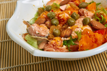 Trout with Preserved Lemons, Raisins , pumpki