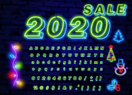 Green neon font. Neon light 3d alphabet, extra glowing font. Exclusive swatch color control.