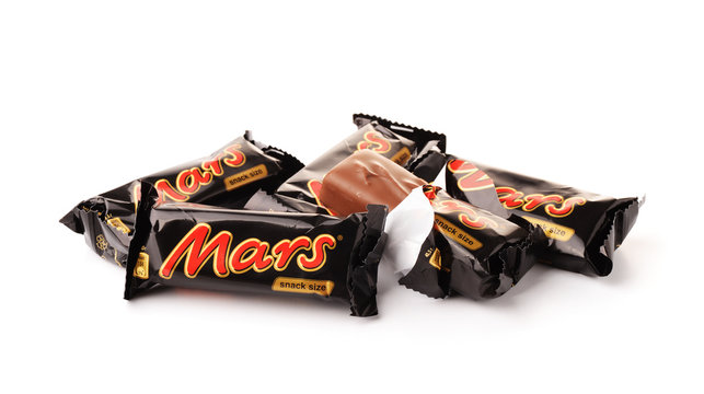 Mars chocolate bars isolated on white background.