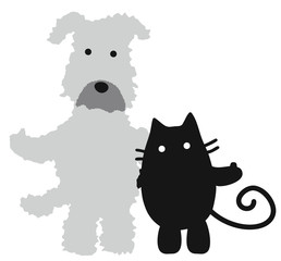 a gray dog and a black cat posing ポーズをとる グレーの犬と黒猫