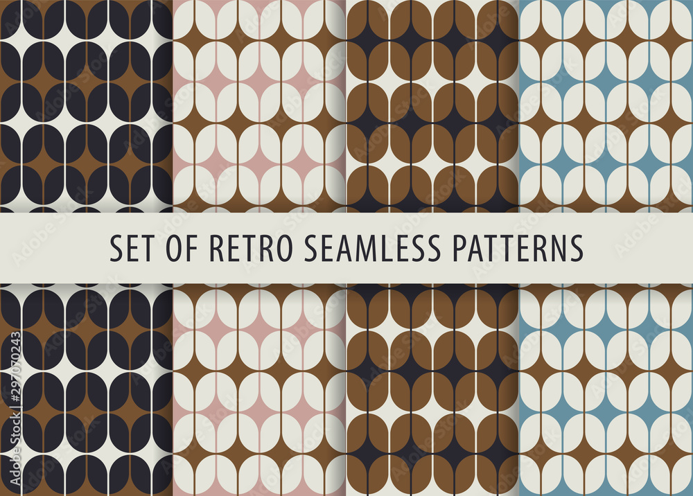 Aufkleber geometric seamless pattern set. abstract retro pattern collection. vector wallpaper.